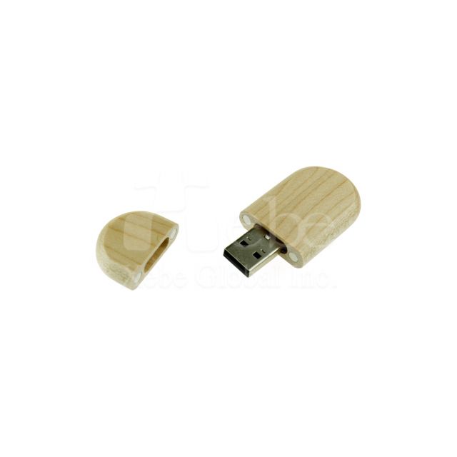 橢圓造型開蓋式木頭USB手指