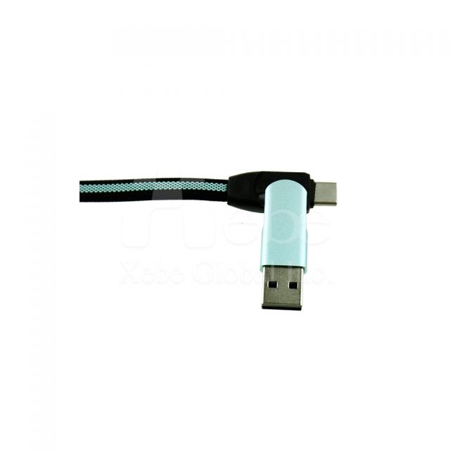 藍色旋轉頭設計訂造USB叉電線