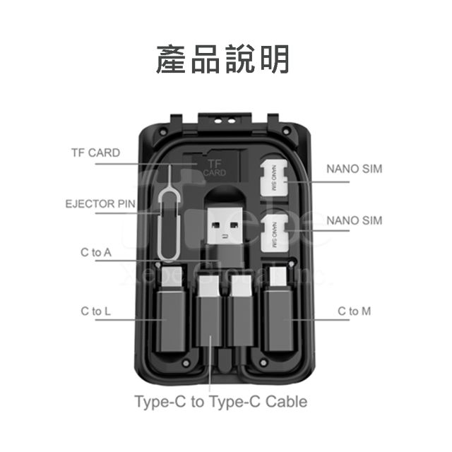 多功能黑色收納USB叉電線