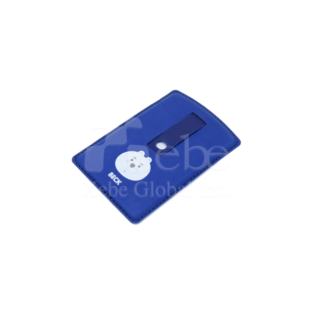 藍色皮質北極熊手機卡片套支架