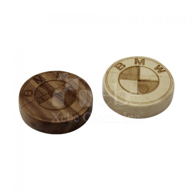 round logo wooden pen drive