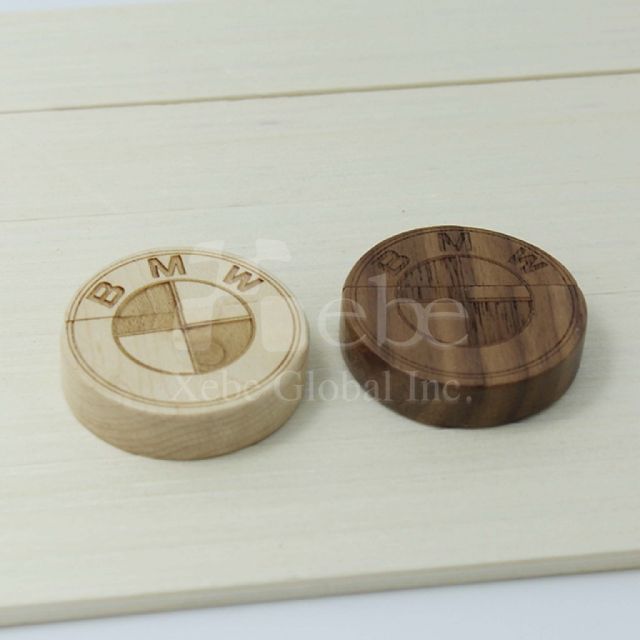 round logo wooden pen drive