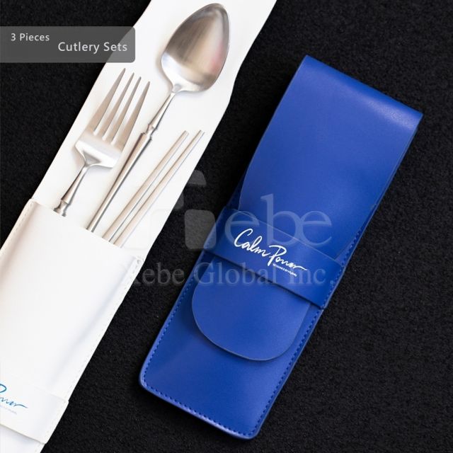 customized eco friendly cutlery set with leather cover